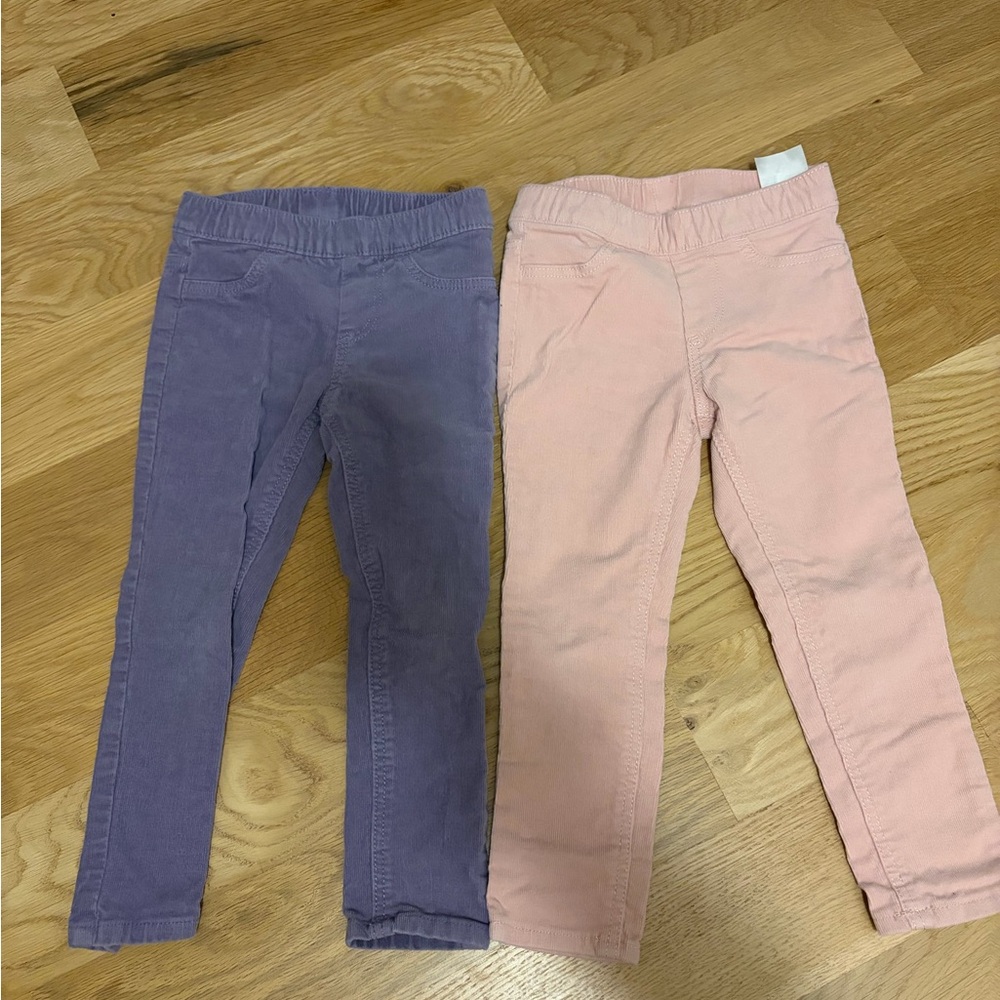H&M Girls Corduroy Leggings - Purple and Light Pink- slim fit